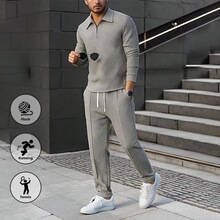 W 80104 Textured Polo Shirt Pants Set �y���R�����b ���l