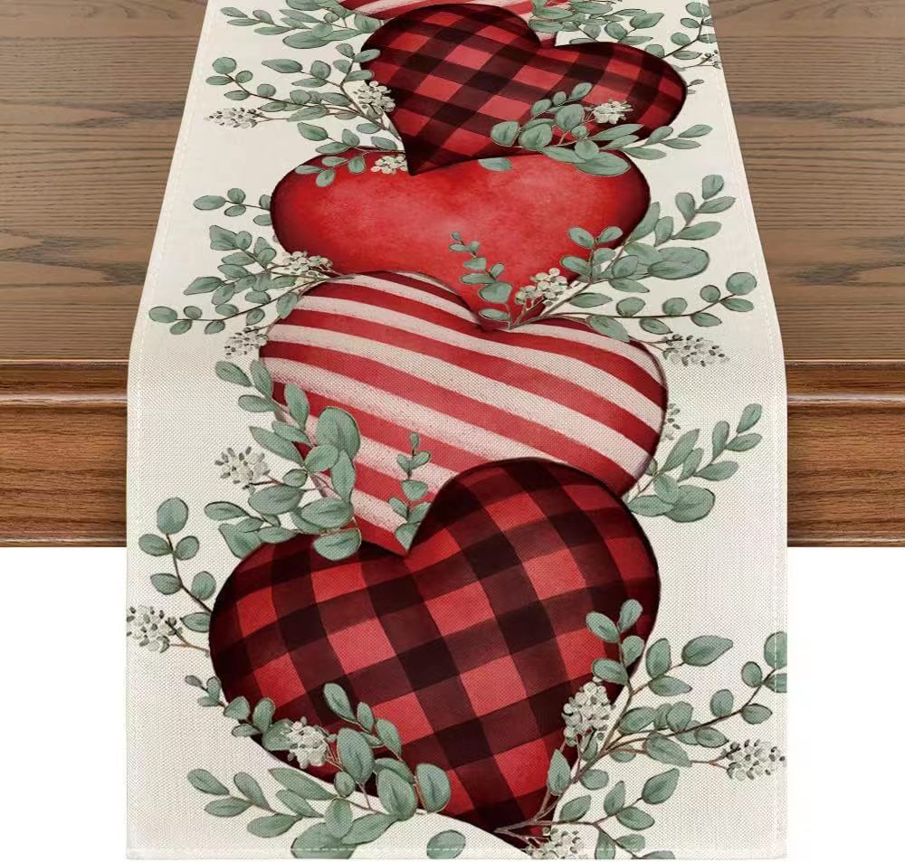 Cute, Retro, Pastoral Style Valentine's Day Cute Retro Pastoral Heart Shape Linen Tablecloth