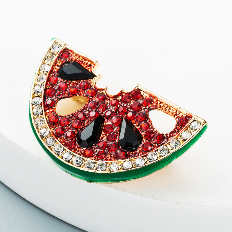 Drip Oil Diamond-studded Cherry Watermelon Brooch Wholesale Nihaojewelry display picture 5