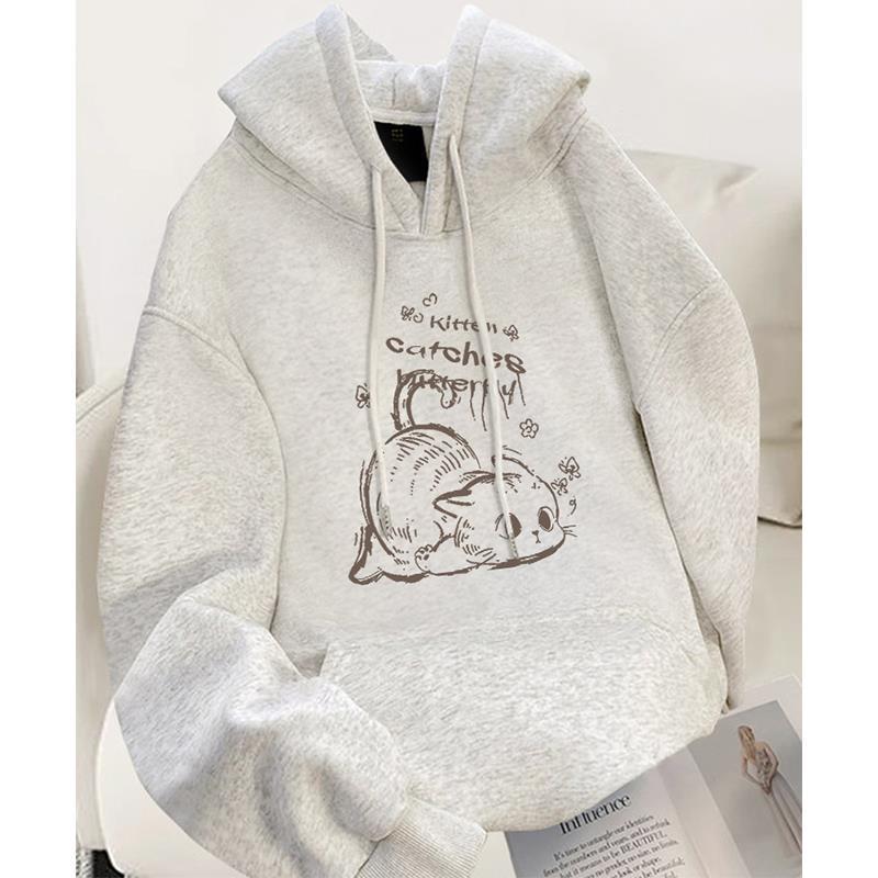 2025年新款灰色连帽卫衣女秋冬加绒加厚上衣宽松大码长袖外套