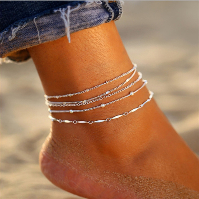 European and American New Stainless Steel Millet Bead Anklet Set Zircon Heart Broken Silver Anklet Yiwu Spot Wholesale European and American New Stainless Steel Millet Bead Anklet Set Zircon Heart Broken Silver Anklet Yiwu Spot Wholesale