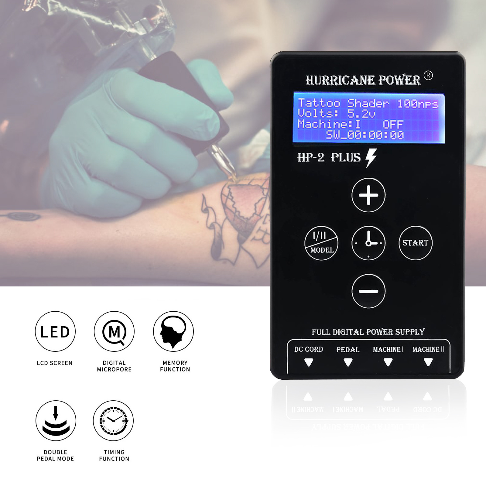Máquina de bordado de tatuaje galvanómetro PLUS pantalla de alimentación ajustable de tatuaje transformador de pie herramienta de flujo de pie máquina de tatuaje