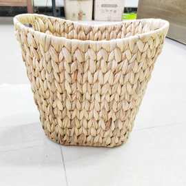 工厂直销亚马逊椭圆形水葫芦编织杂物收纳篮垃圾桶草编筐家用客厅
