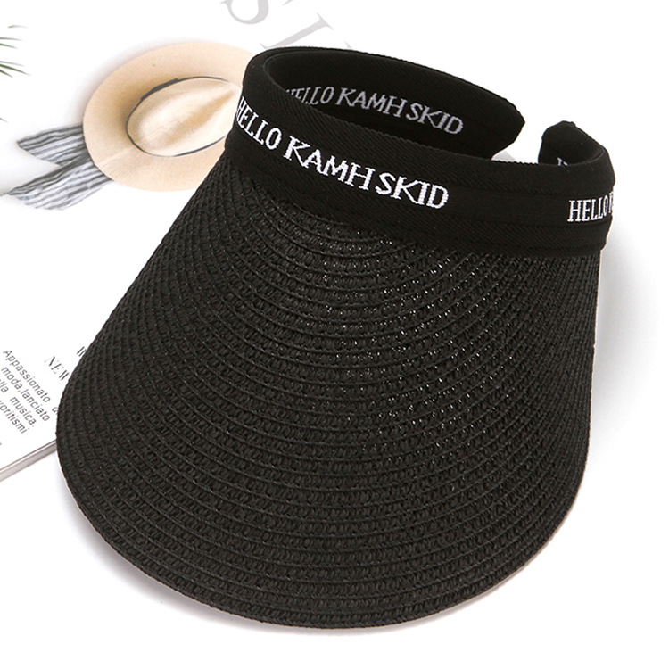 Women's Leopard Print Straw Visor Hat Wide Brim Summer Sun Hat_voghion.com