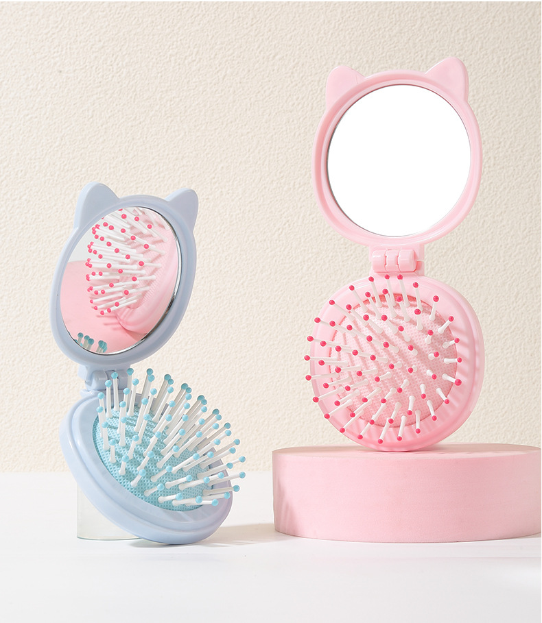 LMLTOP Cartoon cat ear folding mirror Comb Integrated Compact and portable mirror airbag hair comb SY757 undefined