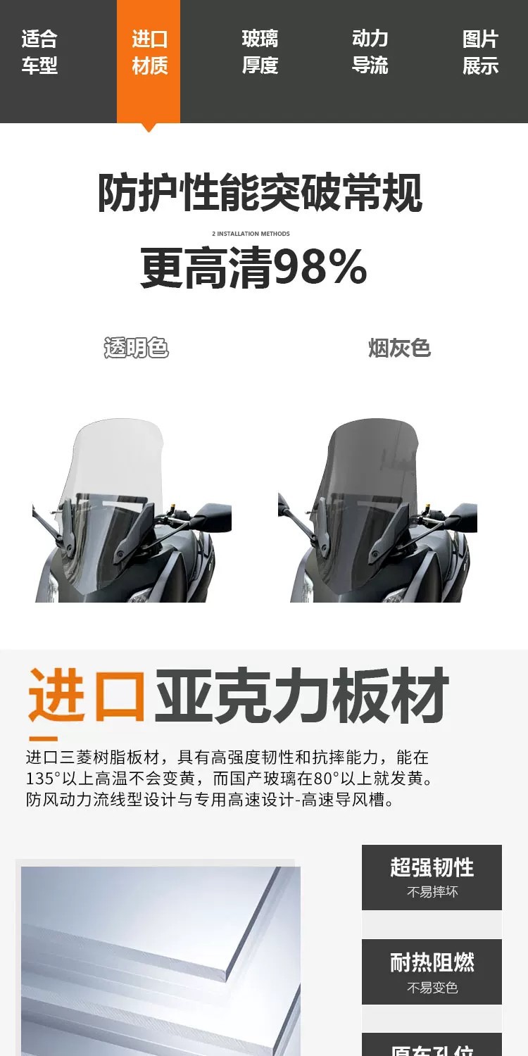 Suitable for modification of Yamaha Xingying 125 front windshield to include a forward-moving transparent rearview mirror and windshield accessories