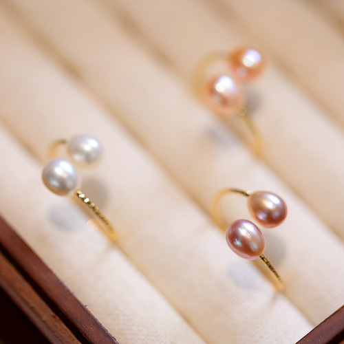 French elegant natural freshwater pearl ring for women, three-color pearl live index finger ring, light luxury ring, gentle style