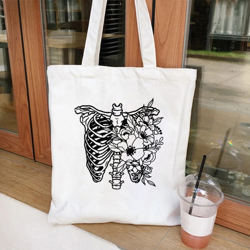 Halloween calavera impresa bolsa de lienzo 35 * 40 bolsa de gran capacidad para comprar bolsas de mano venta caliente transfronteriza 0902 - 8