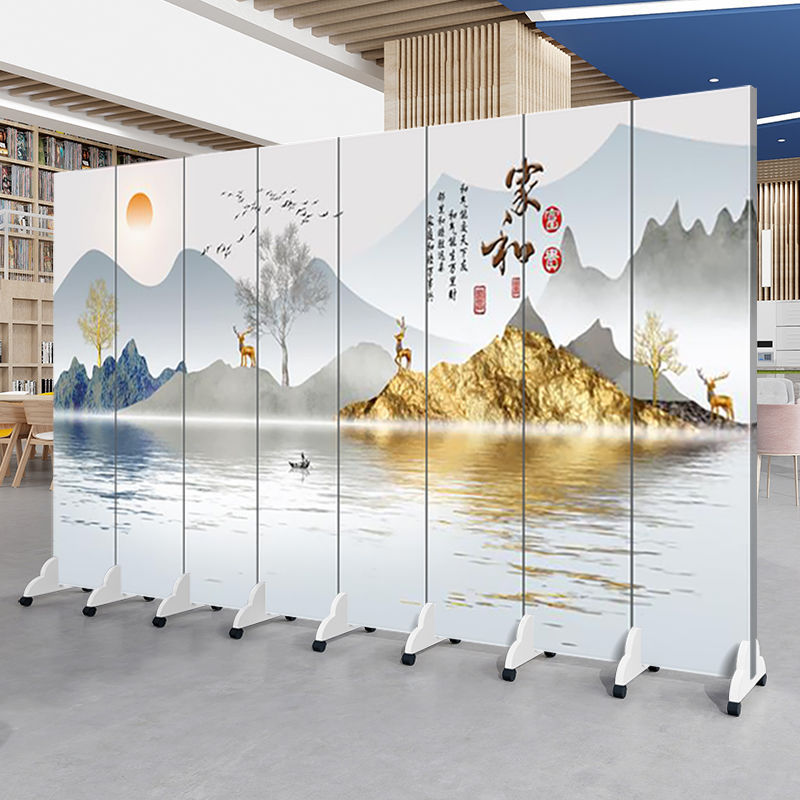 中国風の風景画スクリーンパーティションリビングルームオフィスエントリーベッドルーム折りたたみモバイルシンプルモダンなティールームブロック|undefined