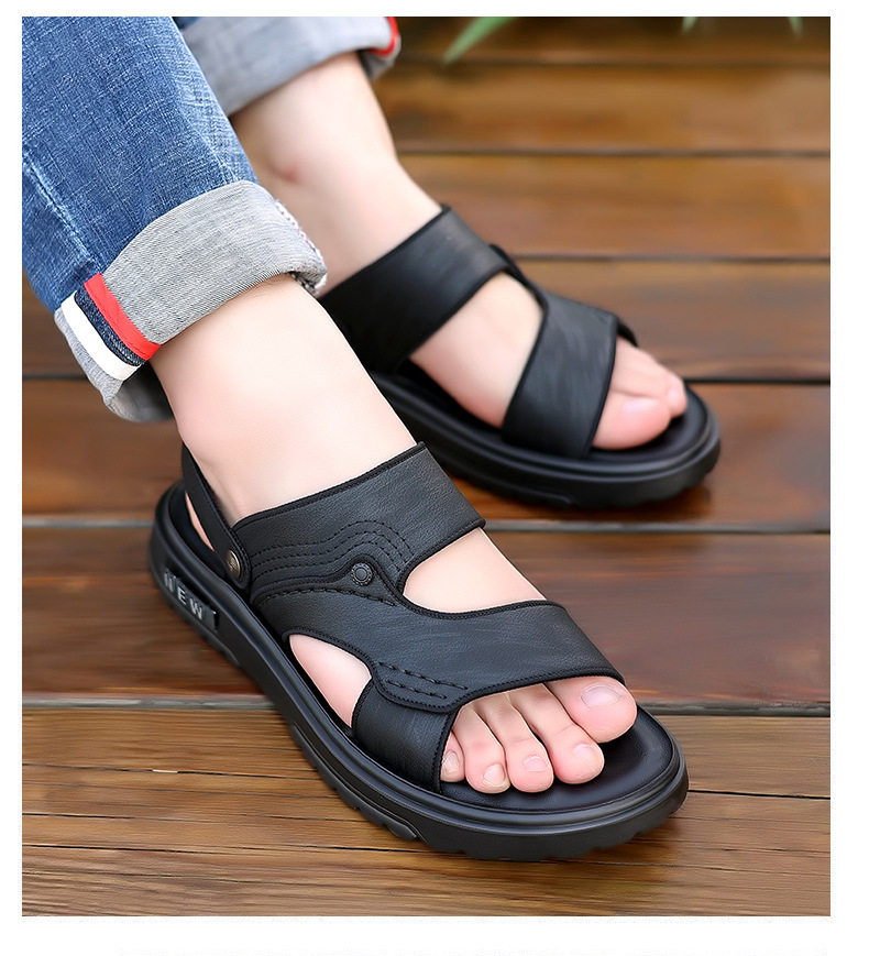Dép sandal nam quai ngang hở ngón, đế mềm chống trượt, dùng đi ngoài trời và lái xe — 2289 kaki (kích thước giày thể thao), 2289 Đen (Kích thước giày thể thao) chi tiết 6
