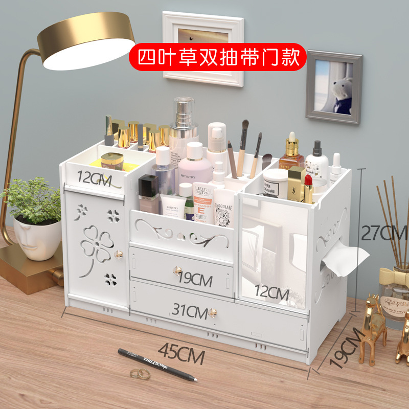 Caja de almacenamiento de cosméticos multicapa de gran capacidad con estante de almacenamiento de espejo tipo cajón con estante de espejo de cosméticos con espejo