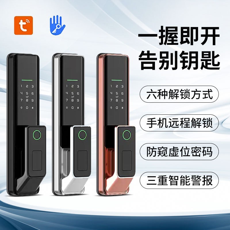 入户门指纹锁涂鸦猫眼密码锁木门家用防盗门智能锁全自动电子锁