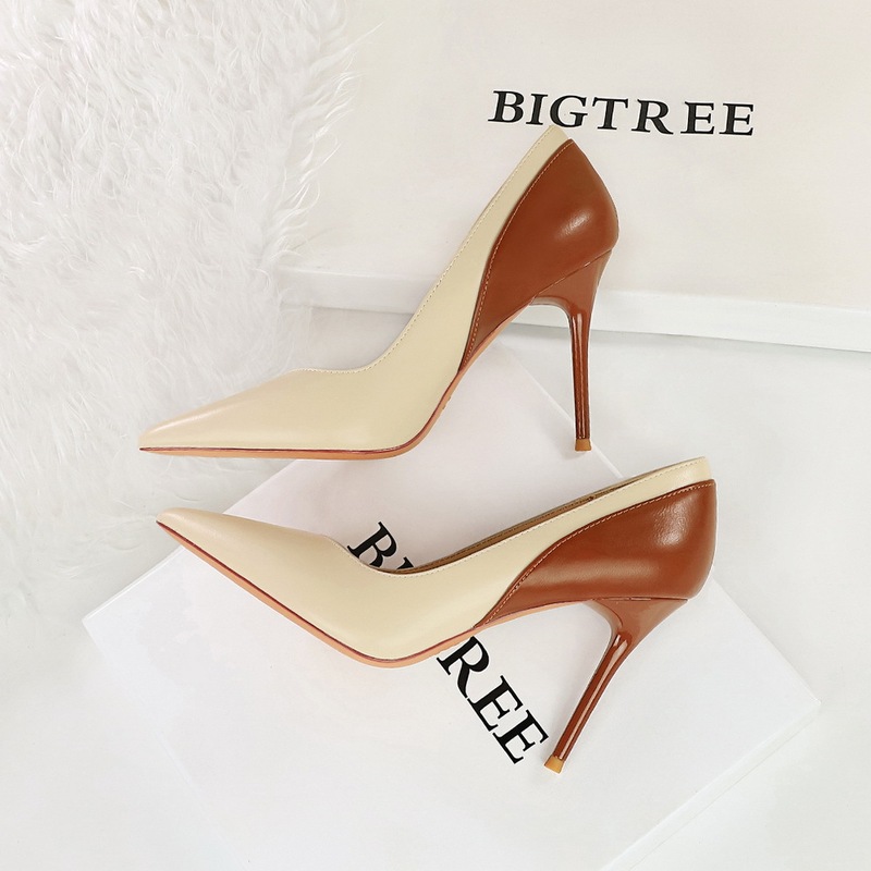 9116-5 retro style high heels stiletto heel banquet women's shoes shallow mouth pointed color matching spring and autumn new super high heel shoes