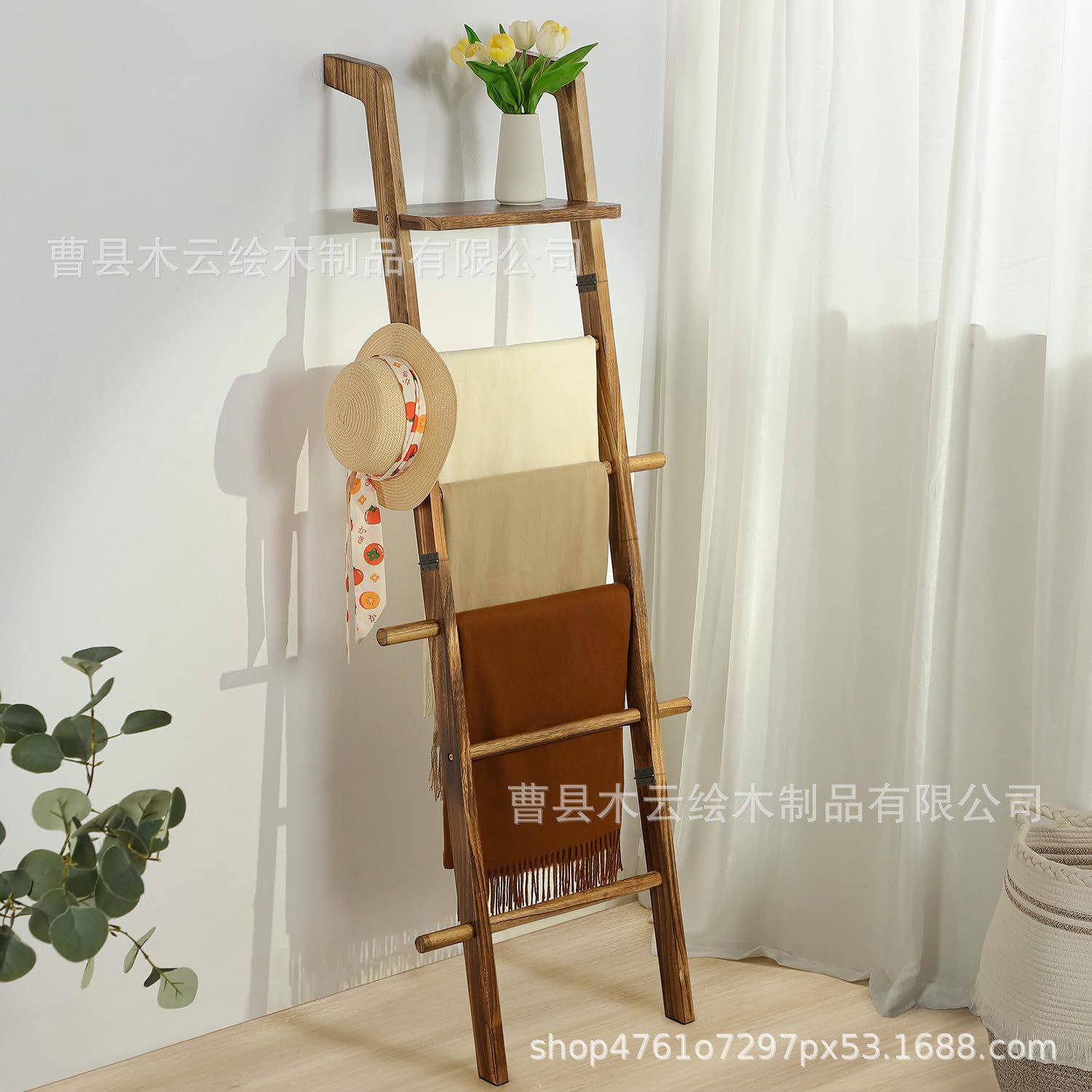 Cross-Border Wooden Living Room Blanket Storage Rack Solid Wood Ladder Shape Scarf Carpet Display Rack Bathroom Towel Rack