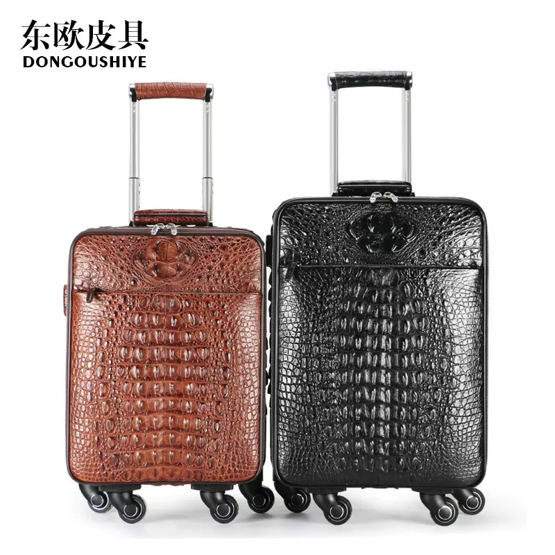 25男士鳄鱼骨皮拉杆箱万向轮多功能真皮行李箱商务休闲旅行箱批发
