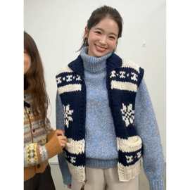 现 2025冬季新款韩国设计师sie*ne氛围感保暖高领杂色毛衣