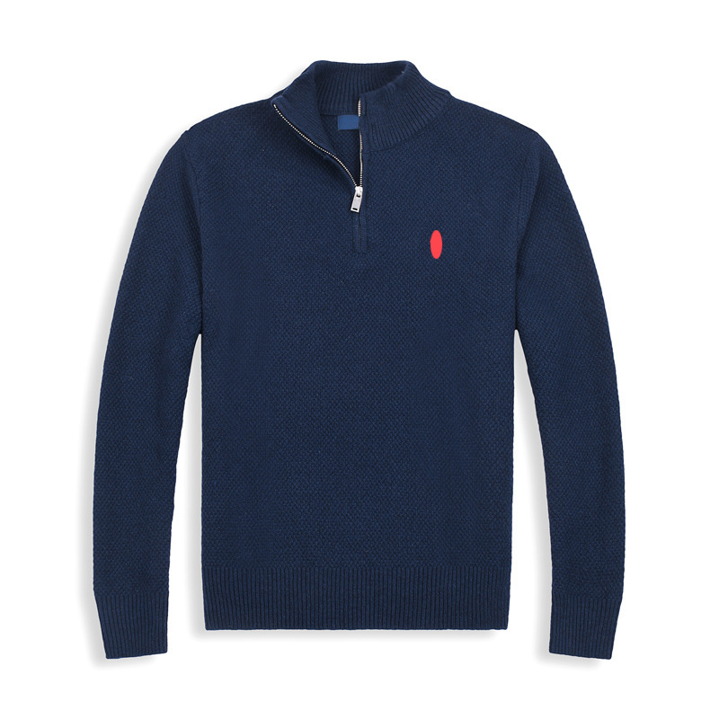 Men's Sweater Autumn and Winter Wear Collar Knitted Sweater Wool Blend Flower Beaded Half Zip Warm Pullover