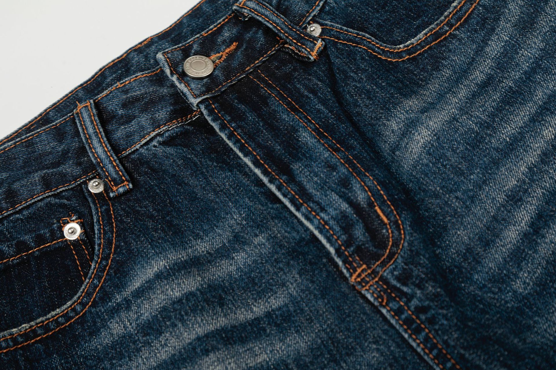 Men's Loose Fit Straight Leg Jeans Deep Blue Denim King Whisker Pattern High Street Style High End Feel_viptrois.com