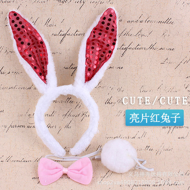 Tocado de rendimiento animal tocado de conejo accesorios lindo pequeño conejo blanco oreja diadema pajarita cola conjunto de tres piezas