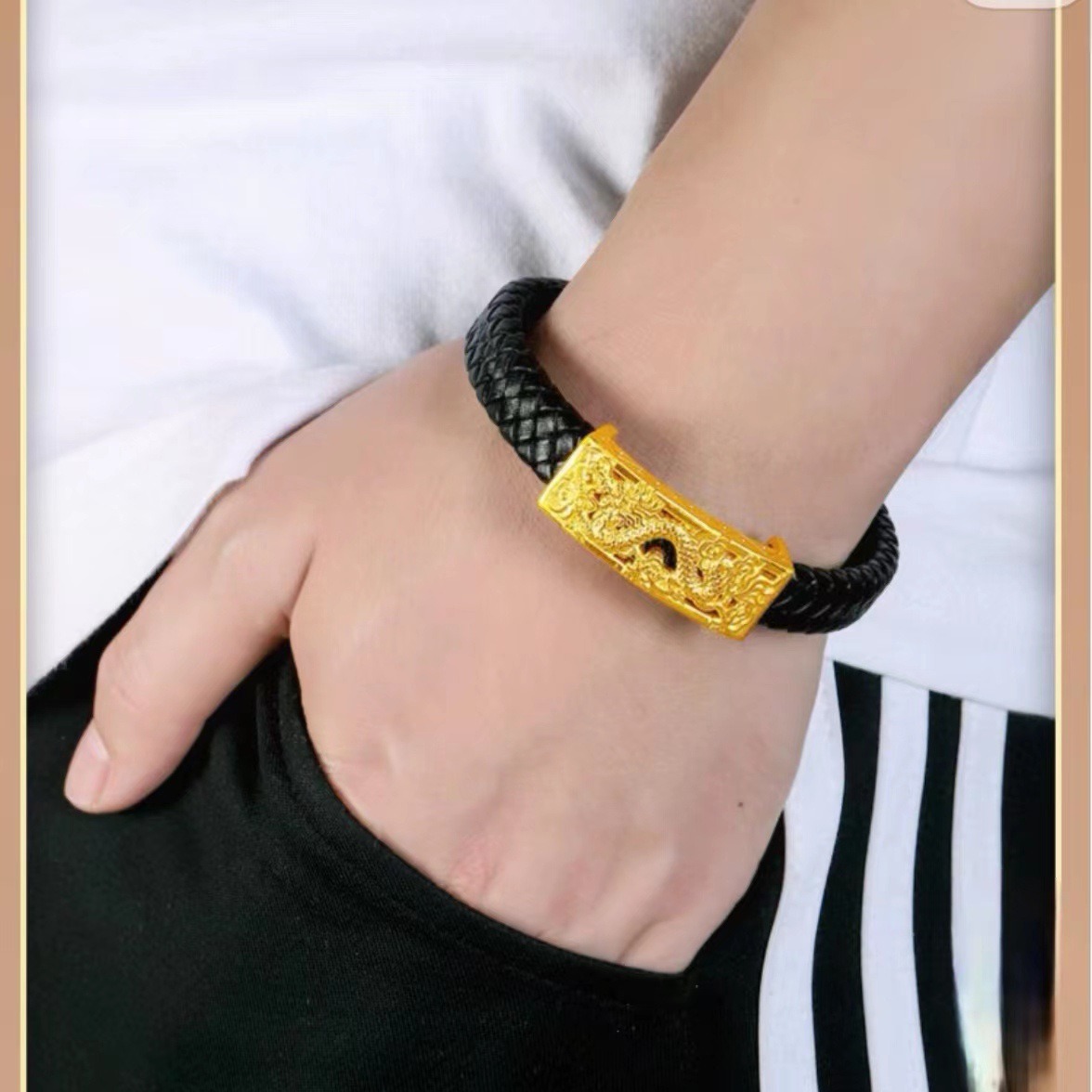 Zodiakalni zmaj usnjena vrvna zapestnica peščeno zlata moška in ženska usnjena vrvna zapestnica rumeno zlato kitajska zmajska zapestnica dostava v živo_voghion.com