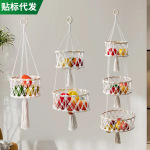 三层水果吊篮 手工编织竹圈网兜厨房多层果蔬收纳篮悬挂置物架