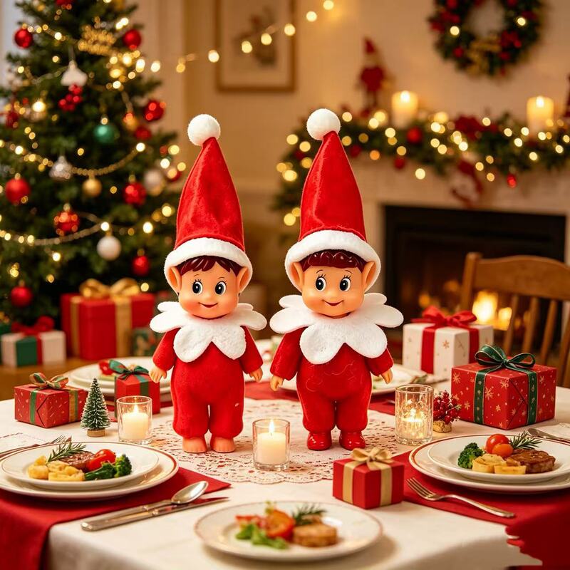 Cross-Border Eco-Friendly Hot-Selling Baby Elf Twins on the Bookshelf Mini Christmas Dolls Christmas Tree Decorations