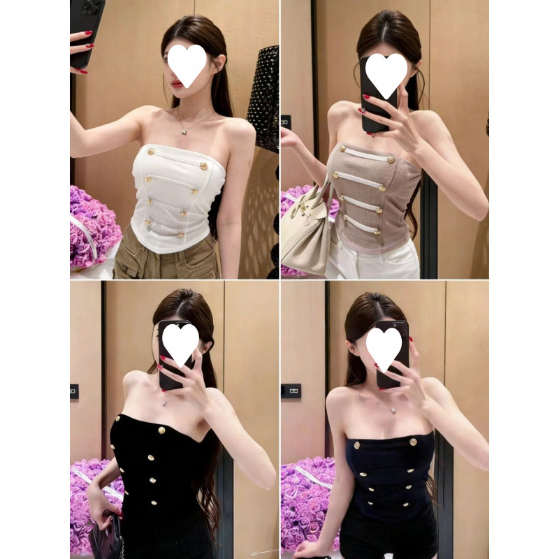 Botón de galía francesa envuelto en el pecho chaleco de cabraje para mujeres con un diseño elegante nicho blusa de pecho