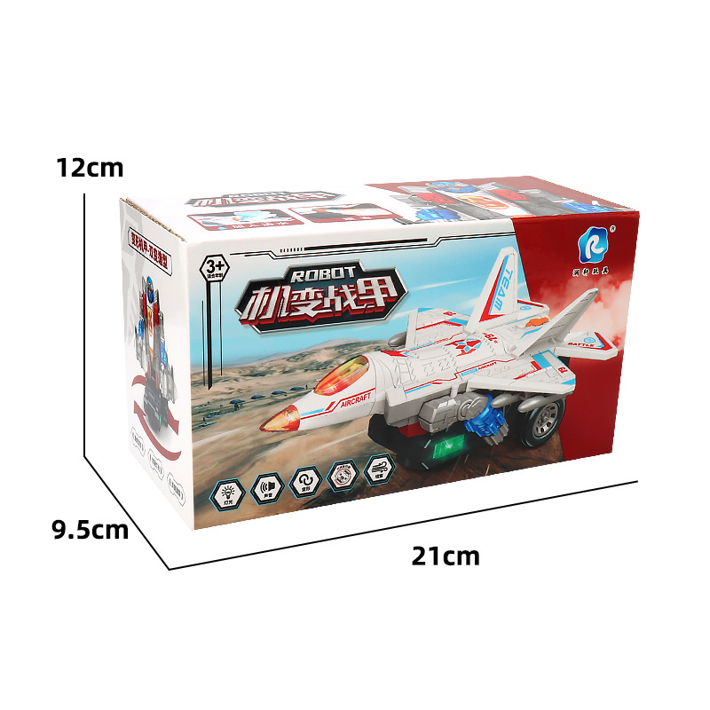Pulverización eléctrica universal simulación de avión de combate música iluminación robot deformación avión de combate juguetes para niños