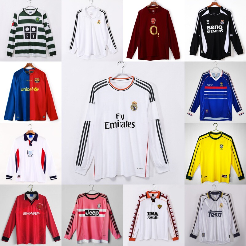 Long-Sleeved Retro Jerseys Manchester United Real Madrid Brazil England Barcelona Juventus Portugal Santos Football Uniforms Wholesale Long-Sleeved Retro Jerseys Manchester United Real Madrid Brazil England Barcelona Juventus Portugal Santos Football Uniforms Wholesale