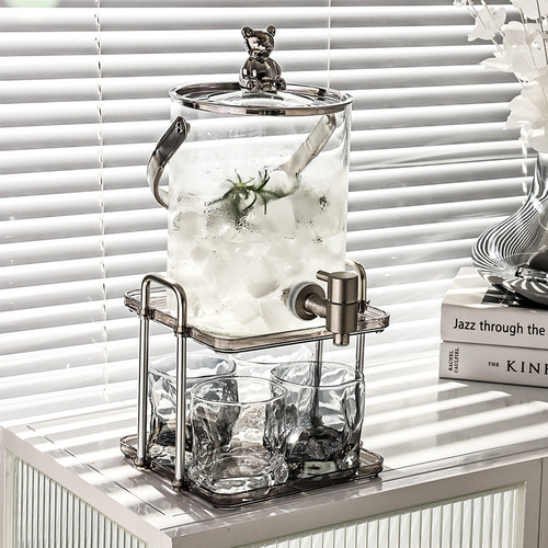 Bear glass cold kettle with faucet large capacity bucket and cup set household high-value beverage bucket wholesale