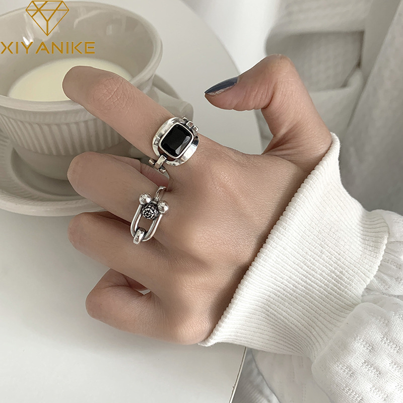 Retro horseshoe black Ushaped opening index finger ring wholesalepicture2