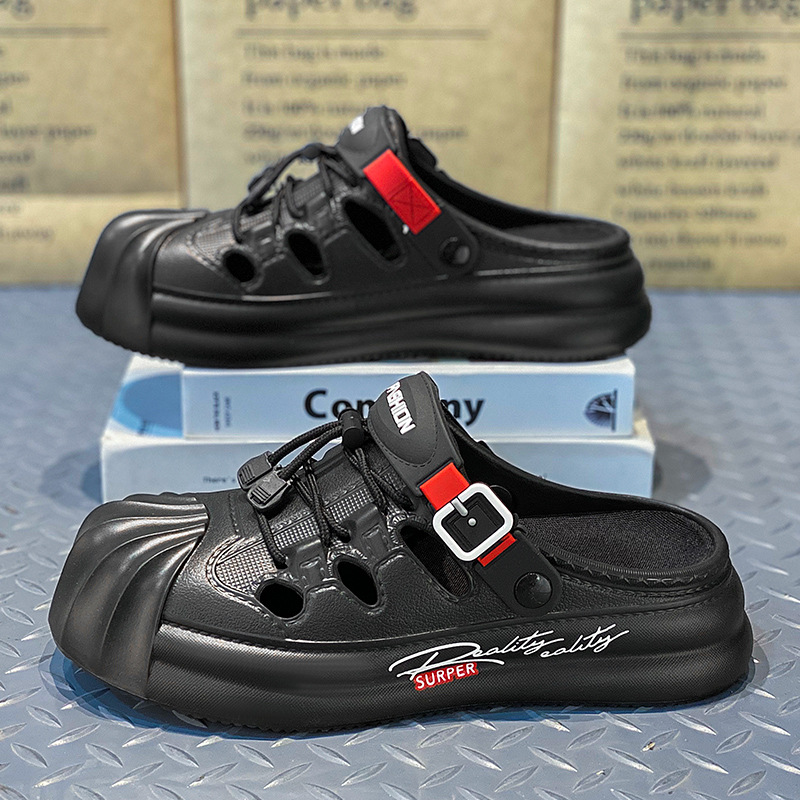 Sandalias transpirables de verano para hombres Zapatos de malla de suela gruesa hueca de estilo deportivo Moda Street Shot Casual Baotou Sandalias en nombre del cabello