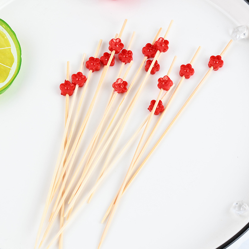 Flor roja creativa al por mayor etiqueta de fruta desechable etiqueta de cóctel etiqueta de torta horquilla de bocadillo etiqueta de sándwich