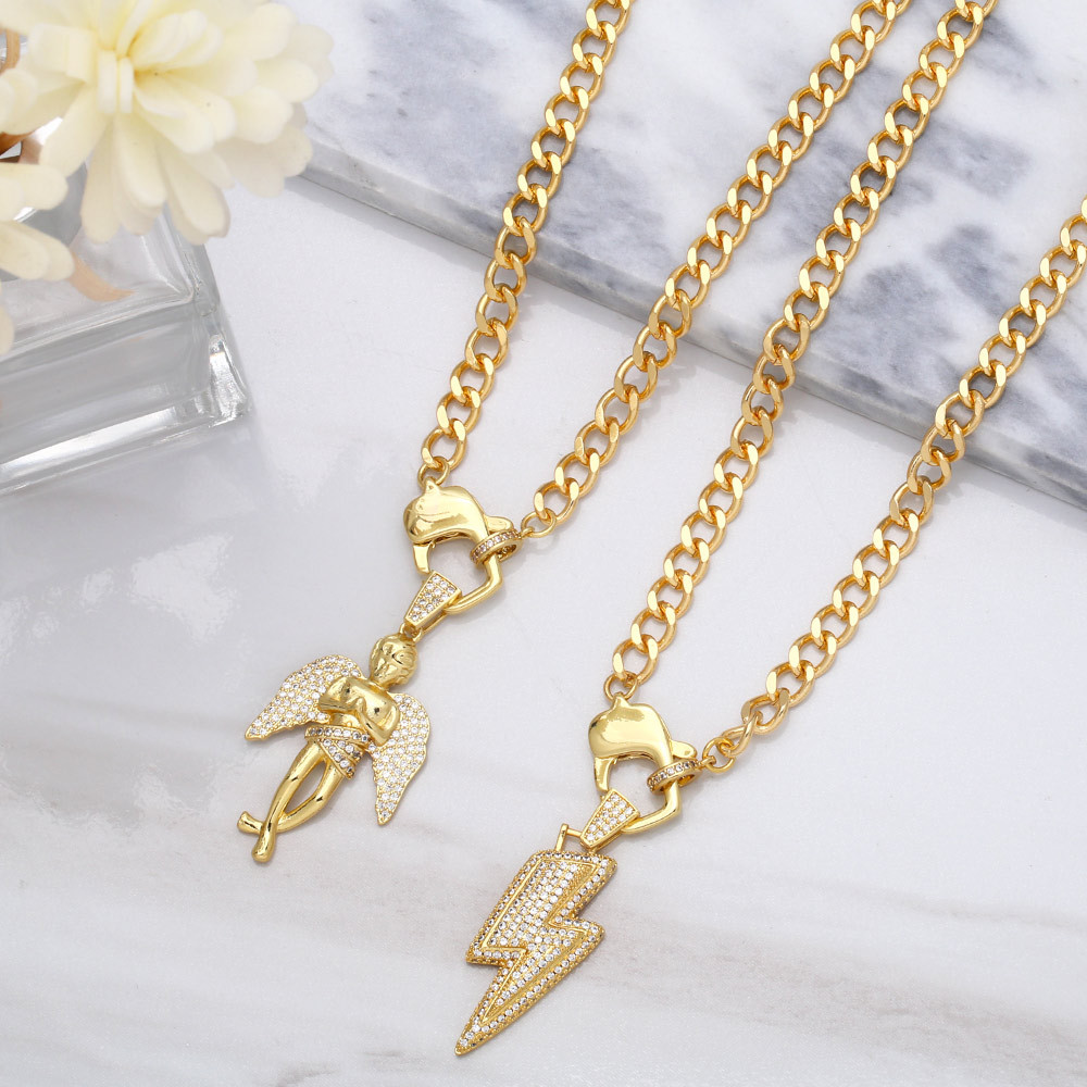 European and American hip-hop lightning pendant copper necklace