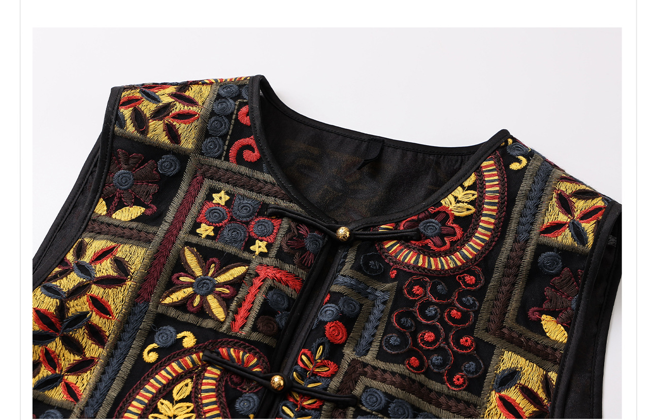 Áo gile nữ thêu họa tiết paisley phối màu cổ điển — Đen cổ điển chi tiết 5