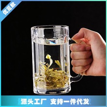 钢化玻璃杯带把手茶杯家用套装防摔啤酒杯子耐高温水杯泡茶杯男士