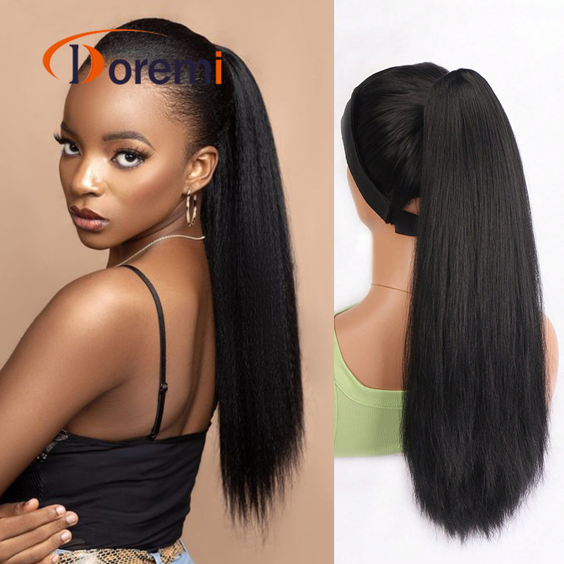 wig female ponytail clip on yakes fluffy natural small clip long straight ponytail_voghion.com