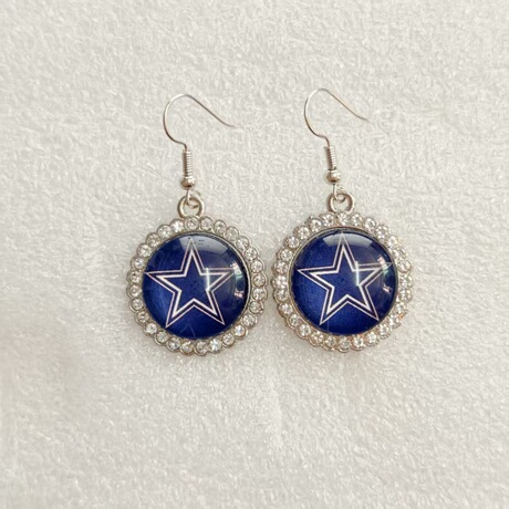 NFL Football Round Rhinestone Earrings Retro European Style Colorful Dangle Jewe
