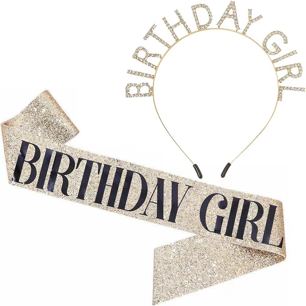 Diadema de estilo europeo y americano accesorios fotográficos de celebridades de Internet BIRTHDAY GIRL letras de diamantes de aleación tocado de fiesta de cumpleaños