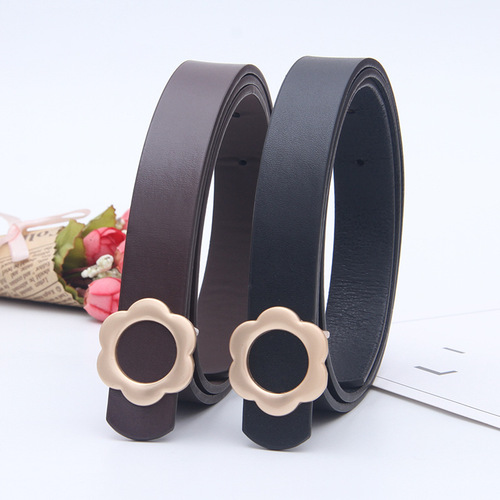 Belt for women summer new flower buckle simple fashion retro with jeans black trendy student decorative belt
