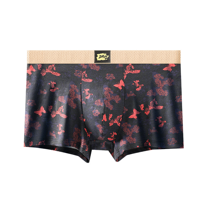 Nuevas pantalones íntimas de impresión de mariposa para hombres antibacterianas cómodas y transpirables estilo nacional americano retro cuadrangular pantalones de hombre