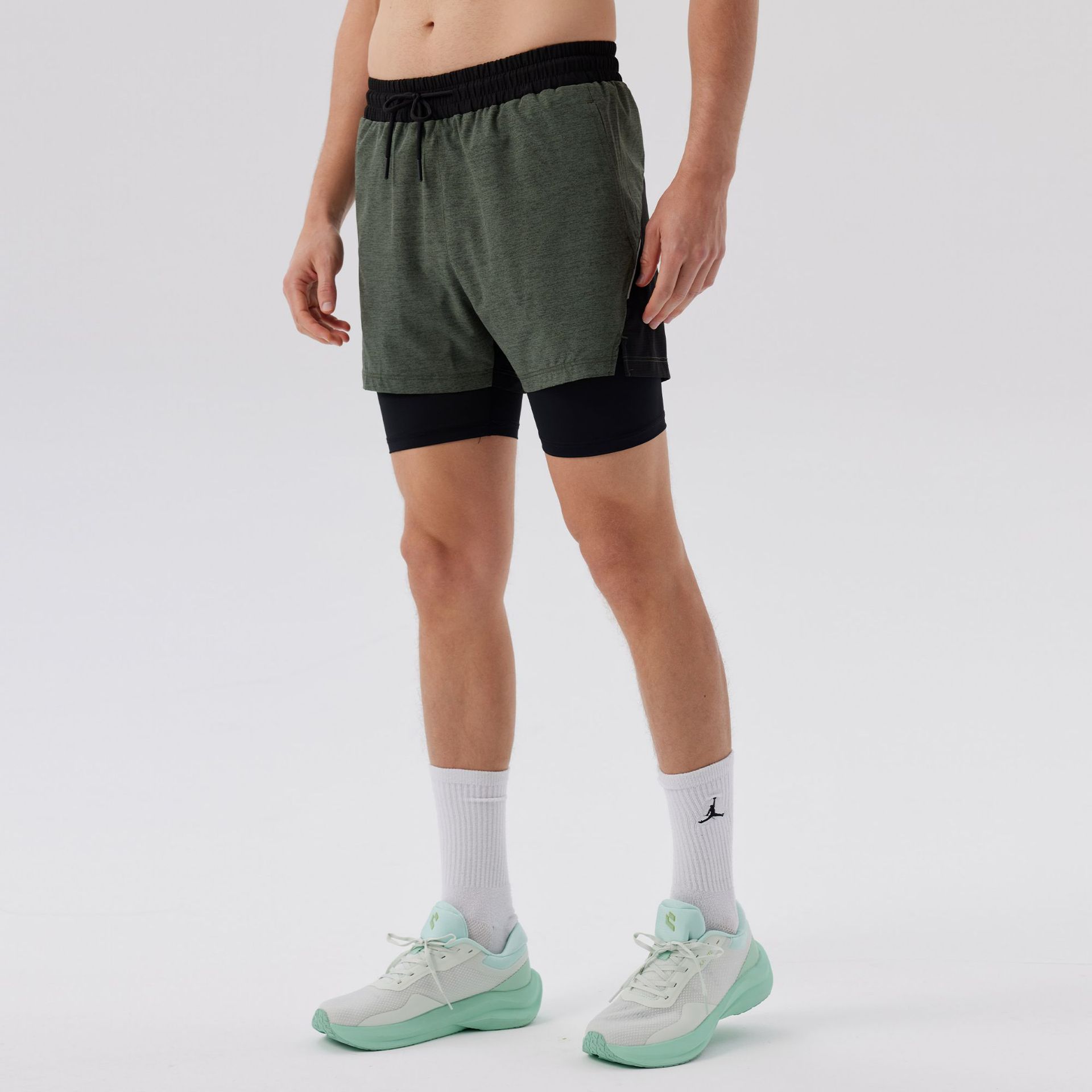 Pantalones cortos deportivos de doble capa de cuatro puntos para hombres, pantalones cortos de entrenamiento de baloncesto, pantalones cortos de entrenamiento de baloncesto