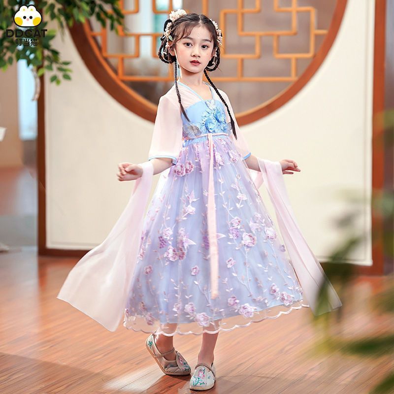 女童秋装连衣裙2024新款儿童汉服童装公主裙洋气女孩春秋裙子短袖