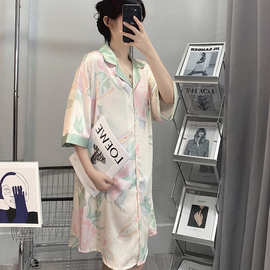 抖音爆款睡衣女 七分袖 优质冰雪丝 女裙 性感春季衬衫领时尚