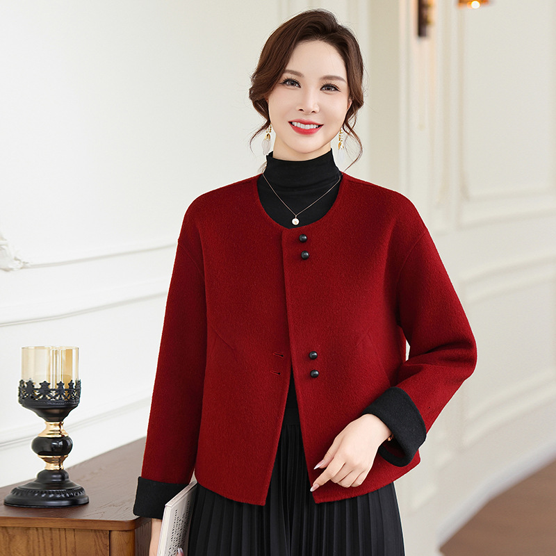 Autumn and Winter Double-Sided Woolen Coat for Mothers in Their Zodiac Year, Classy Short Women's Fashion and Versatile Jacket