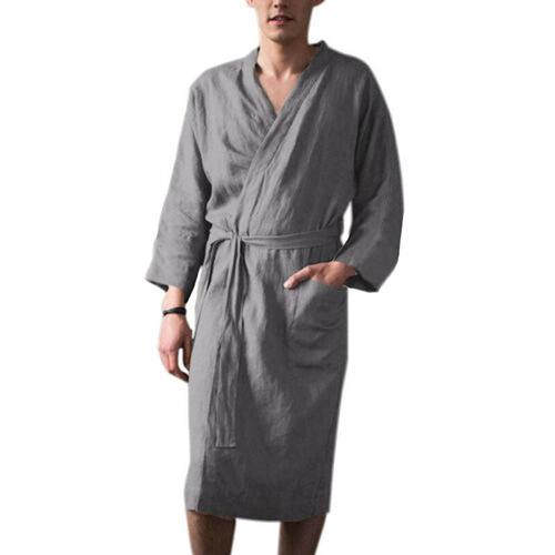 Amazon Men's Muslim Robe Spring Summer European and American Home Clothes Lazada Medium Length Seven-Sleeve Bath Robe