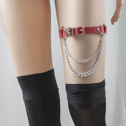 Euro-American punk-style leather sexy thigh ring, sweet-girl chic nightclub heart-shaped/peach-shaped chain leg bracelet, garter belt