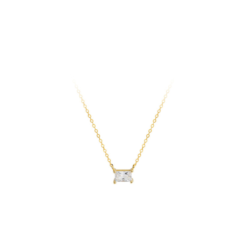 Simple Compact Four-pronged Square Diamond Necklace For Women, With Cool Minimalist Style, Featuring A Rectangular_voghion.com