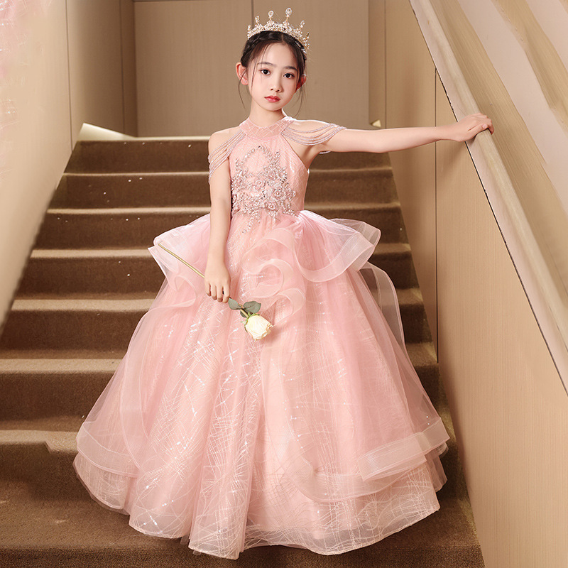 子供ドレスプリンセスドレス 2025 フラワーガール少女子供の誕生日ライト高級プリンセスドレスホストキャットウォークパフォーマンスドレス|undefined