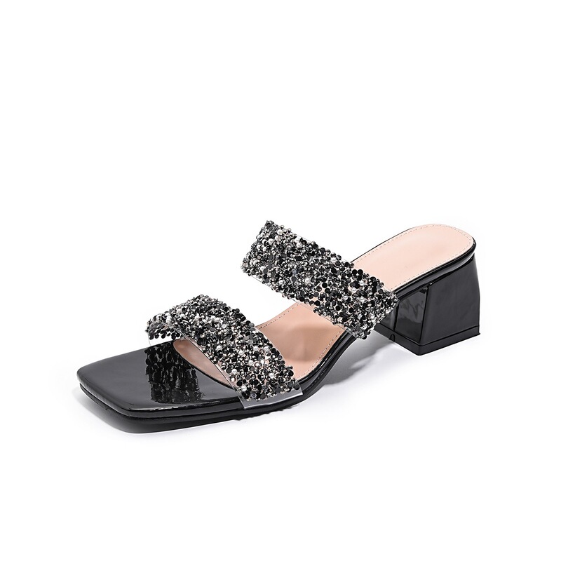 2026Ladies shoes cross-border Bohemian new fashion rhinestone slippers Korean style thick-soled high-heeled women's shoes 2026Ladies shoes cross-border Bohemian new fashion rhinestone slippers Korean style thick-soled high-heeled women's shoes